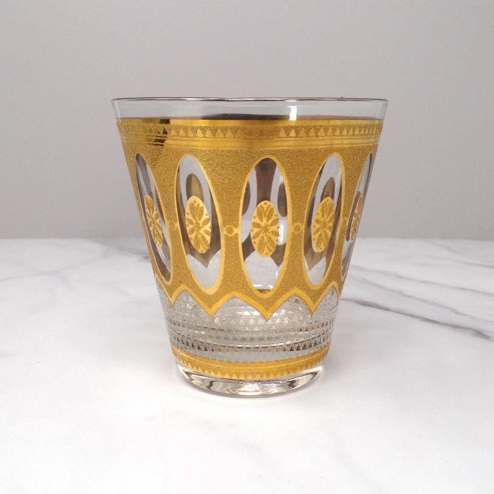 Vintage Culver Imperial Gold Regency White Double Old Fashioned / Lowball Glass